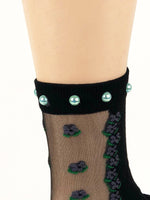 Green/Grey Flowers Sheer Socks - Global Trendz Fashion®