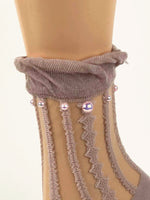 Creamy Purple One-Stripped Sheer Socks - Global Trendz Fashion®