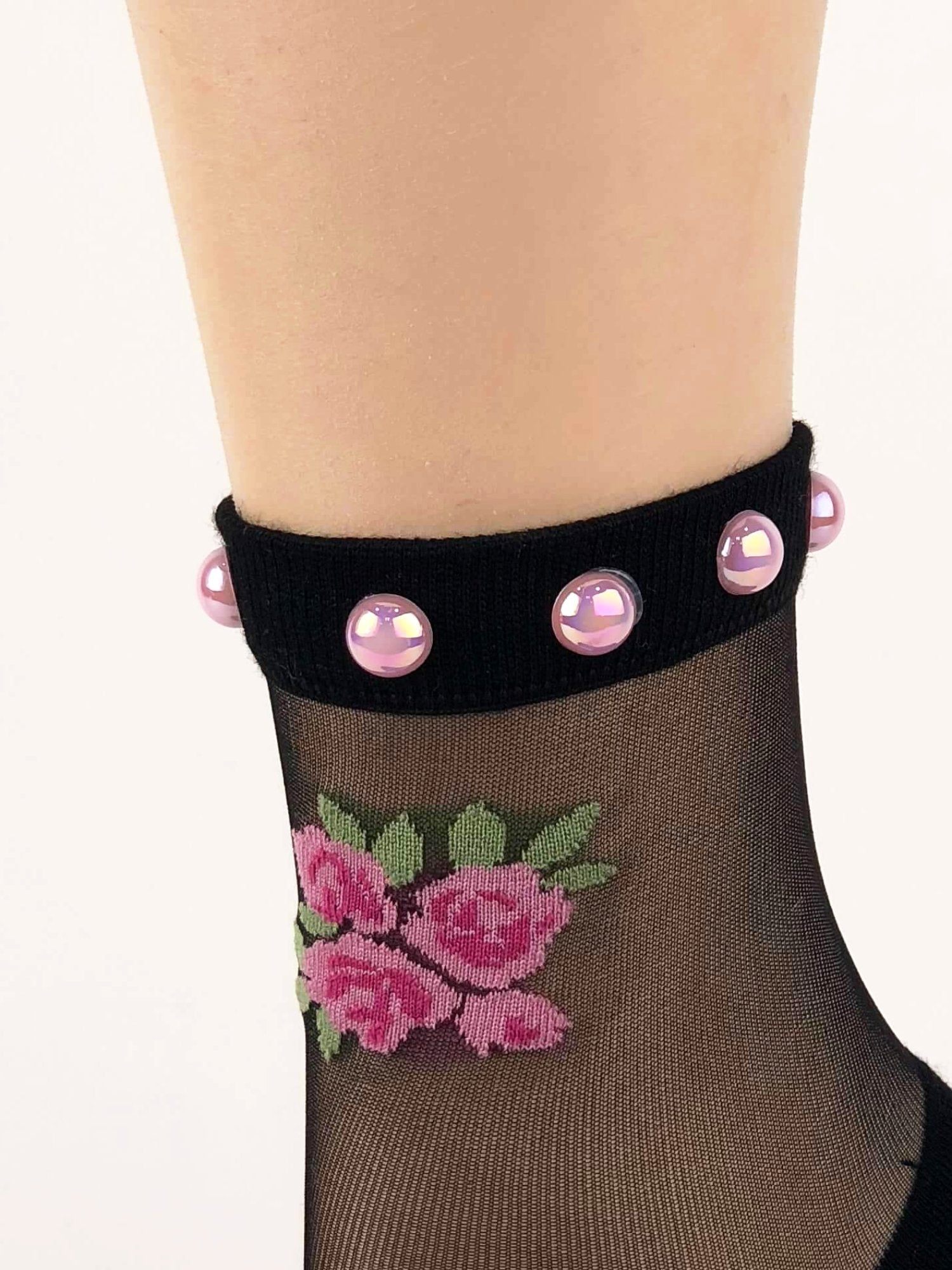 Charming Pink Pearl Flowers Sheer Socks - Global Trendz Fashion®