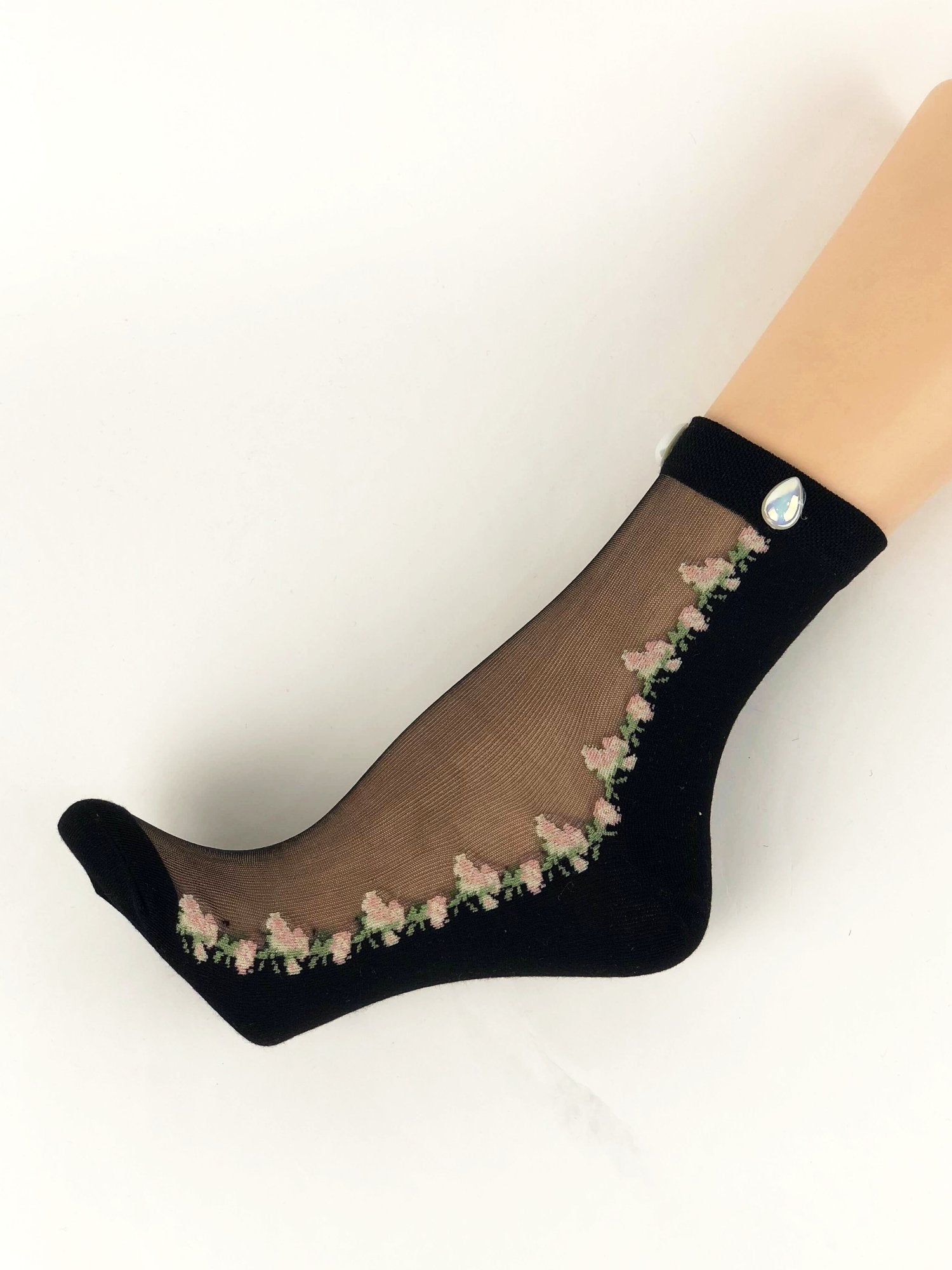 Elegant Mini Pink Flowers Sheer Socks - Global Trendz Fashion®