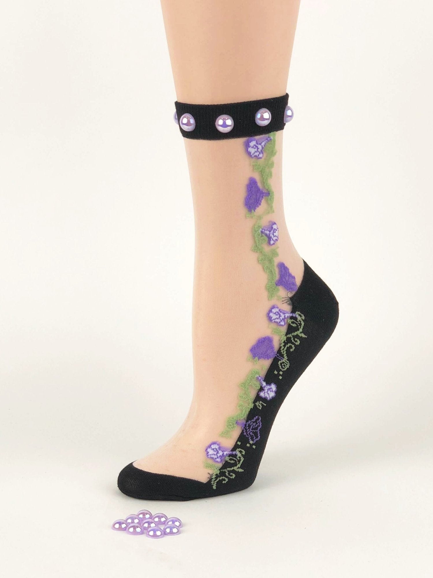 Simple One-Stripped Purple Flower Sheer Socks - Global Trendz Fashion®