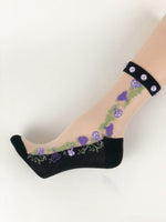 Simple One-Stripped Purple Flower Sheer Socks - Global Trendz Fashion®