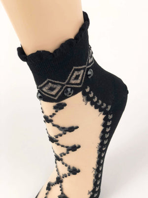 Black Criss-Cross Patterned Sheer Socks - Global Trendz Fashion®