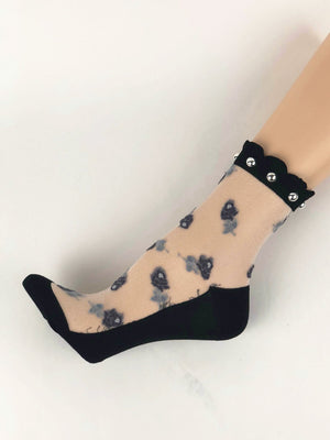 Mini Grey Flowers Sheer Socks - Global Trendz Fashion®