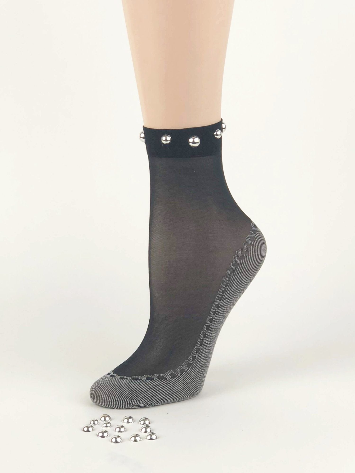 Black/Grey Pearls Sheer Socks - Global Trendz Fashion®