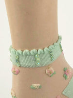 Creamy Green Flowers Sheer Socks - Global Trendz Fashion®