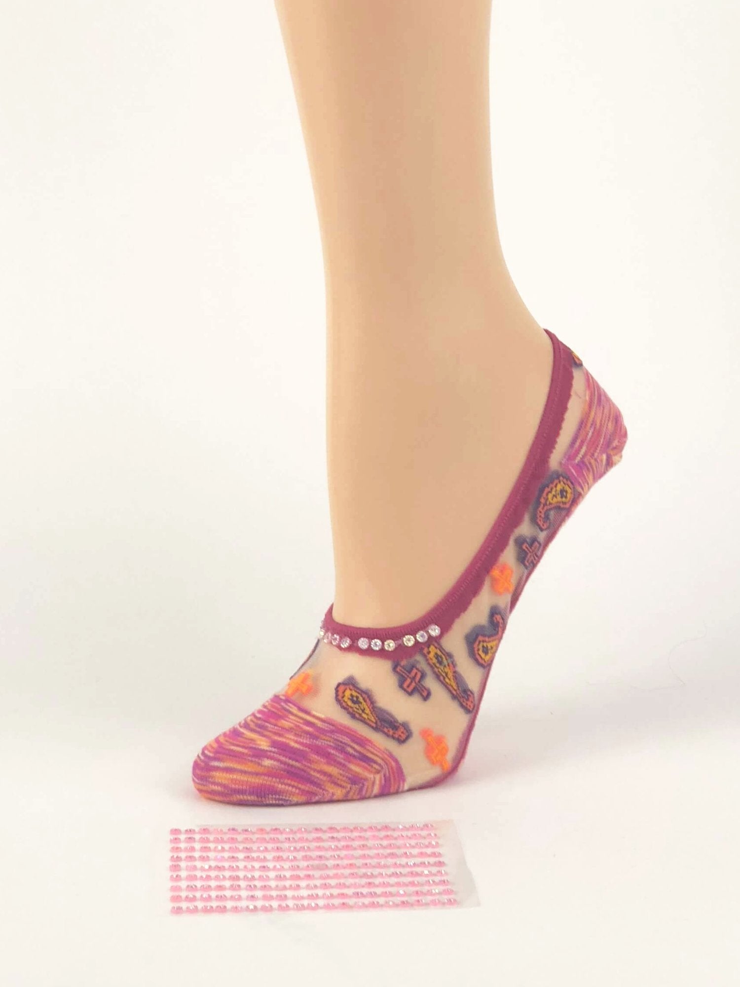 Pink/Orange Patterned Ankle Sheer Socks - Global Trendz Fashion®