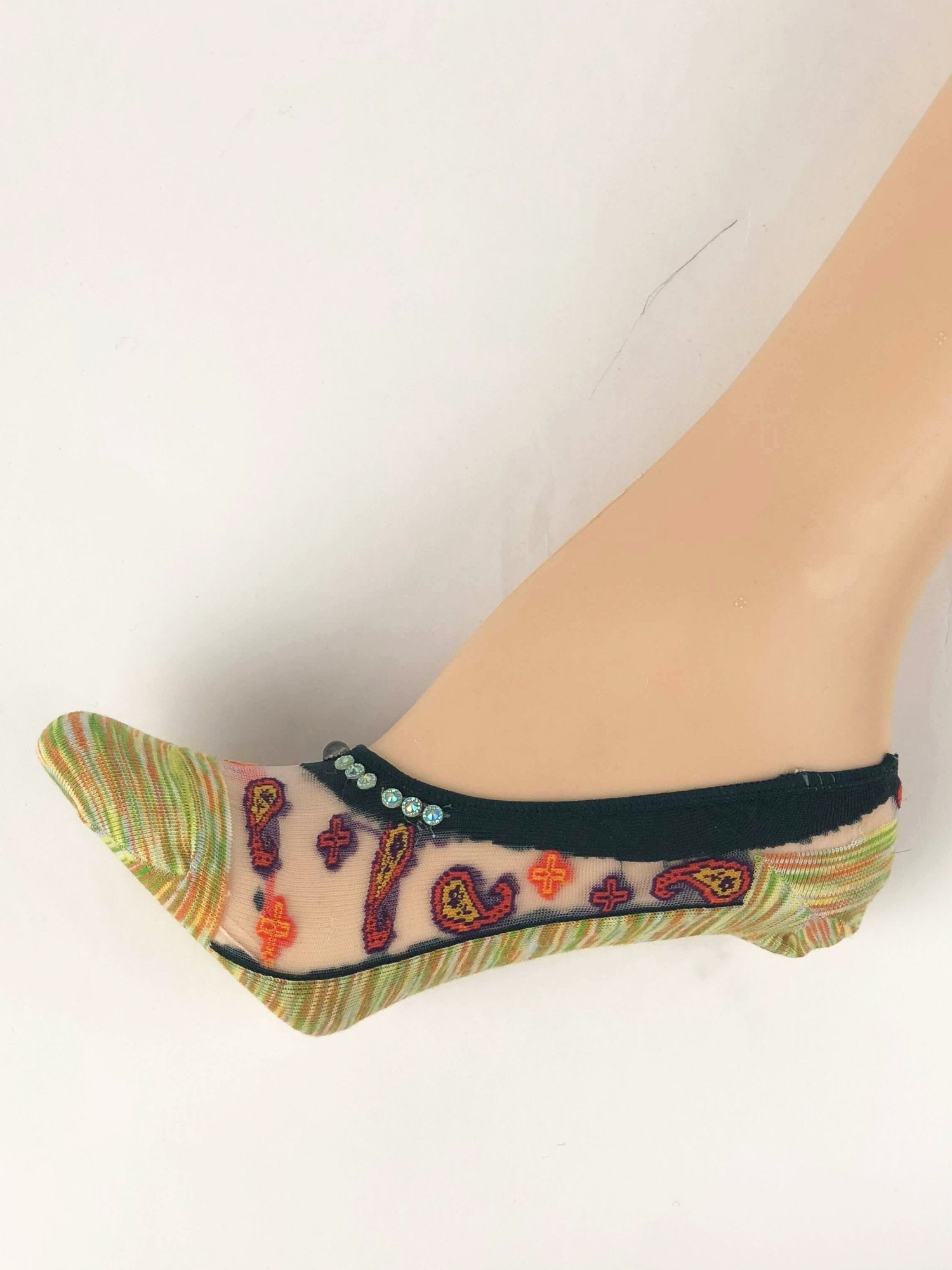 Green/Yellow Patterned Ankle Sheer Socks - Global Trendz Fashion®