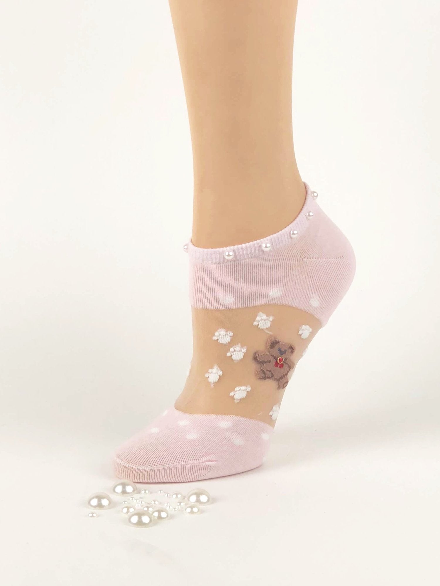 Adorable Pearled Bear Sheer Socks - Global Trendz Fashion®