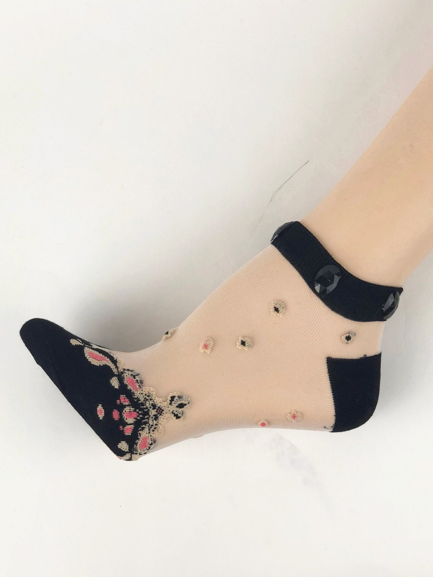 Pearled Black Patterned Sheer Socks - Global Trendz Fashion®