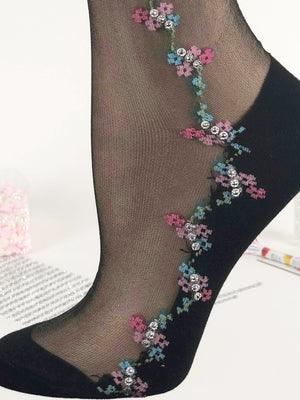 Pink/Green Flowers Sheer Socks - Global Trendz Fashion®