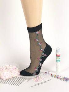 Pink/Green Flowers Sheer Socks - Global Trendz Fashion®