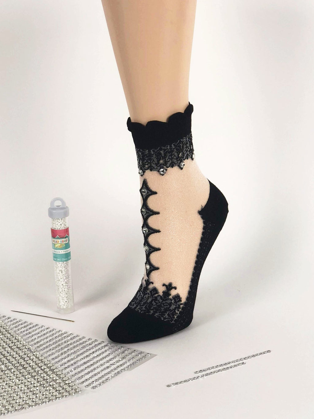 Diamond Black One-Stripped Sheer Socks - Global Trendz Fashion®