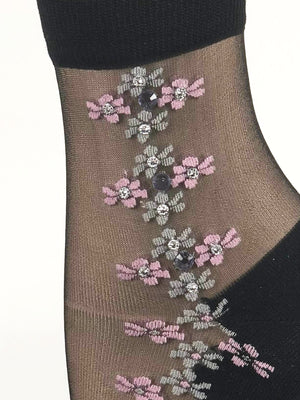 Georgeous Pink/Silver Flowers Sheer Socks - Global Trendz Fashion®