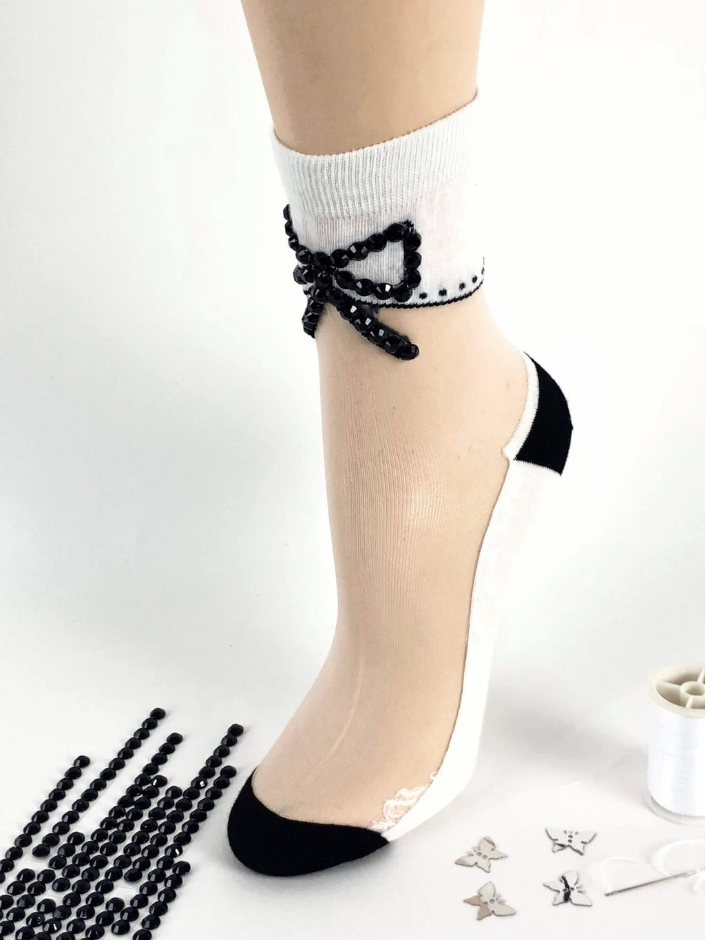 Black/White Ribbon Sheer Socks - Global Trendz Fashion®