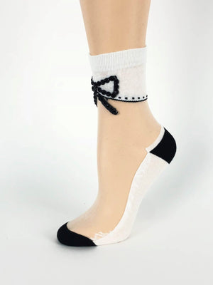 Black/White Ribbon Sheer Socks - Global Trendz Fashion®