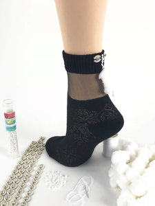 Stylish Black Patterned Sheer Socks - Global Trendz Fashion®