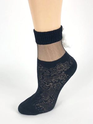 Stylish Black Patterned Sheer Socks - Global Trendz Fashion®