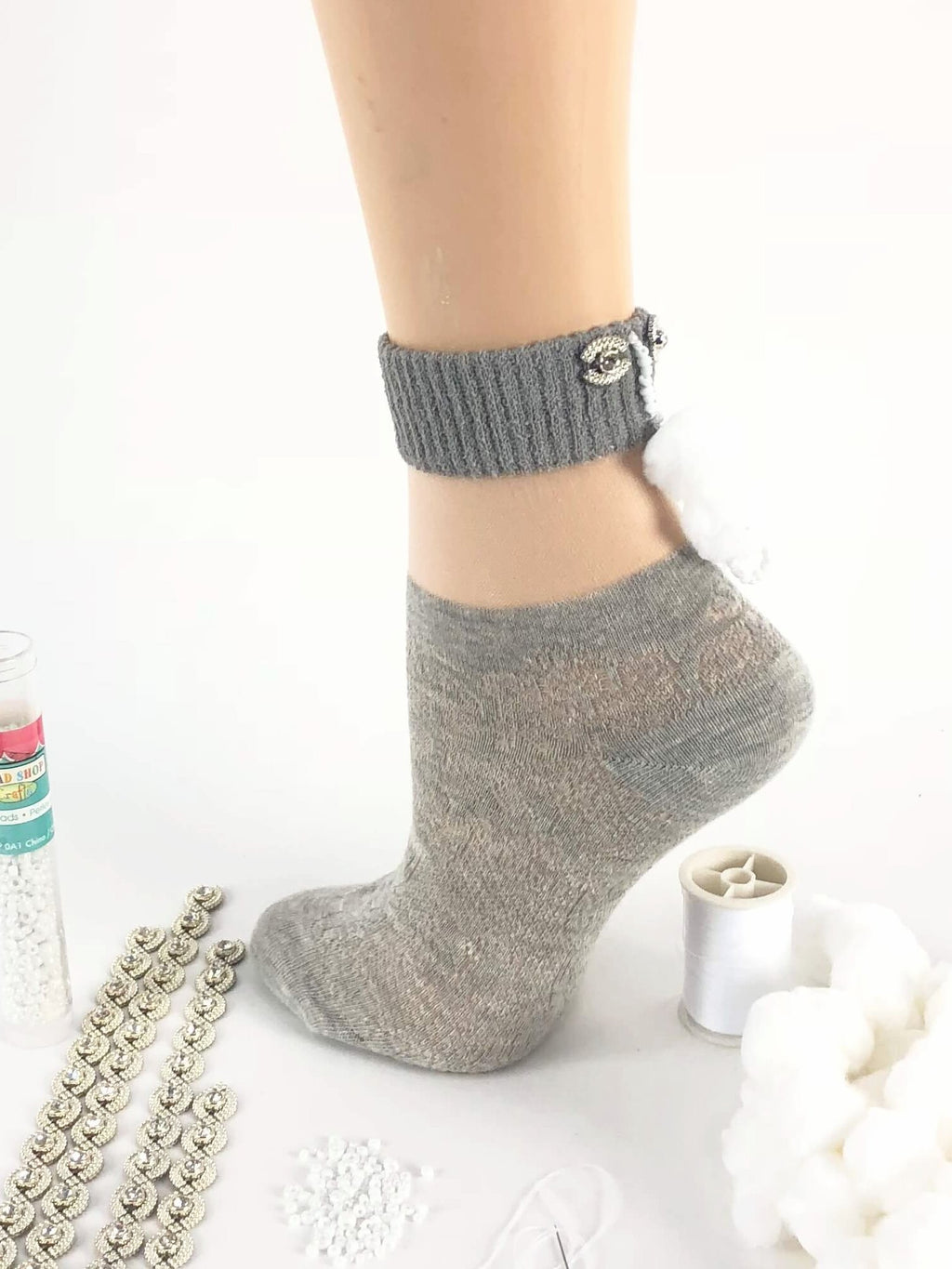 Stylish Grey Patterned Sheer Socks - Global Trendz Fashion®