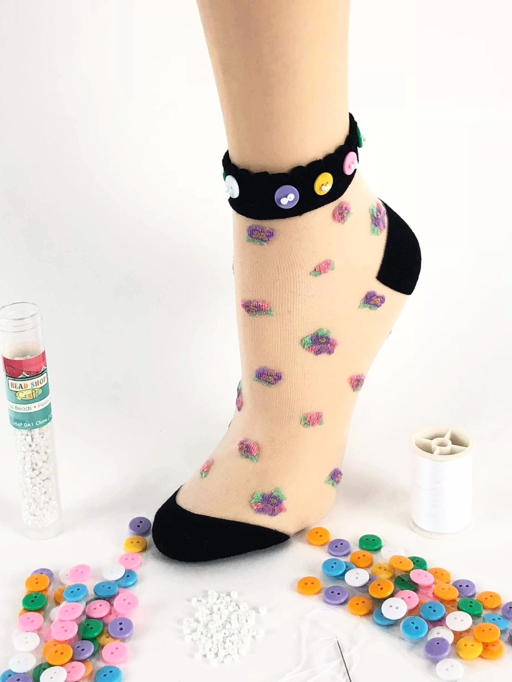 Mini Purple Flowers Sheer Socks - Global Trendz Fashion®