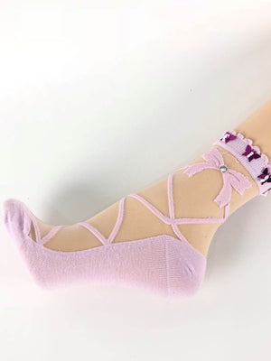 Pink Criss-Cross Patterned Sheer Socks - Global Trendz Fashion®