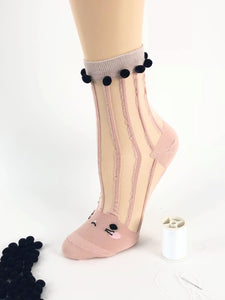 Stripped Pink Sheer Socks - Global Trendz Fashion®