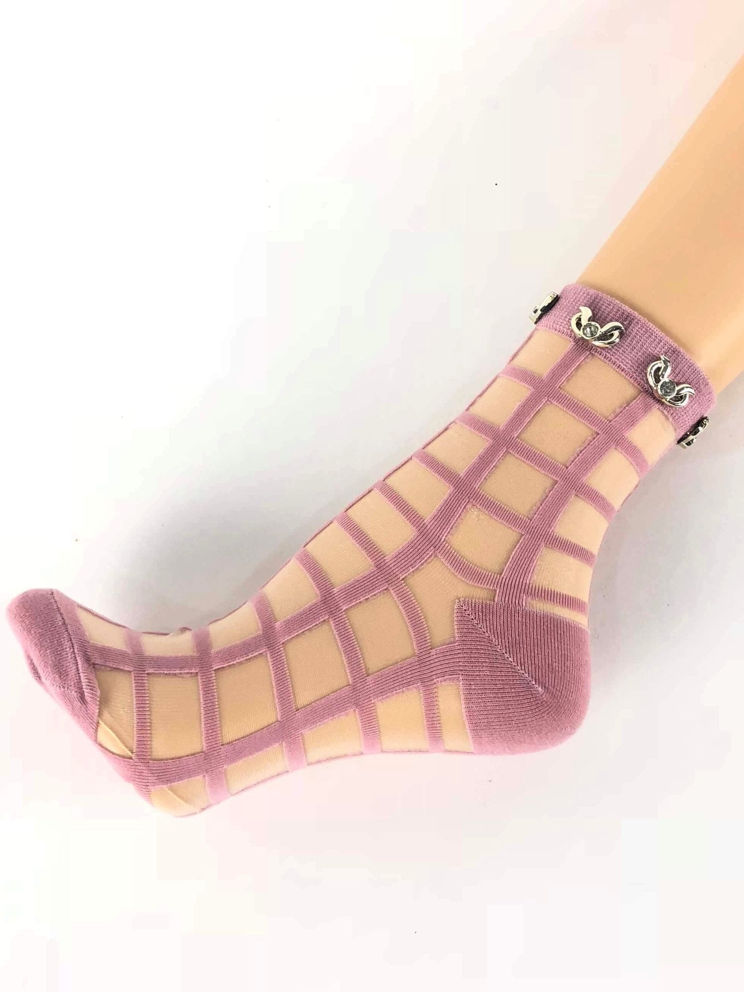 Pink Square Paterned Sheer Socks - Global Trendz Fashion®