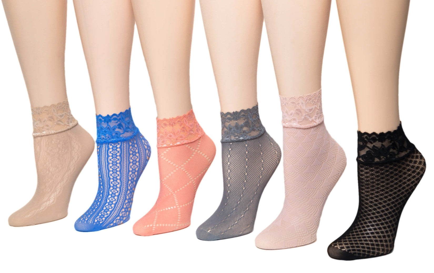 Gorgeous Coloured Mesh Sheer Socks (Pack of 6 Pairs) - Global Trendz Fashion®