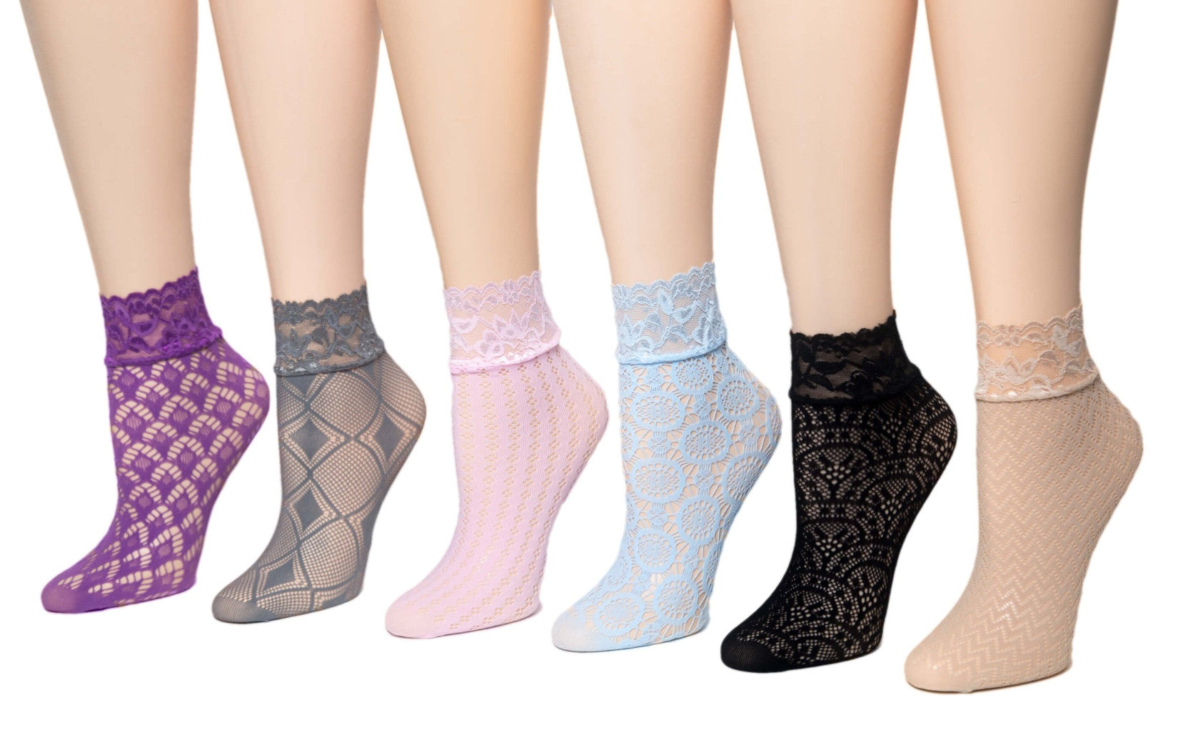 Elegant Net Patterned Sheer Socks (Pack of 6 Pairs) - Global Trendz Fashion®