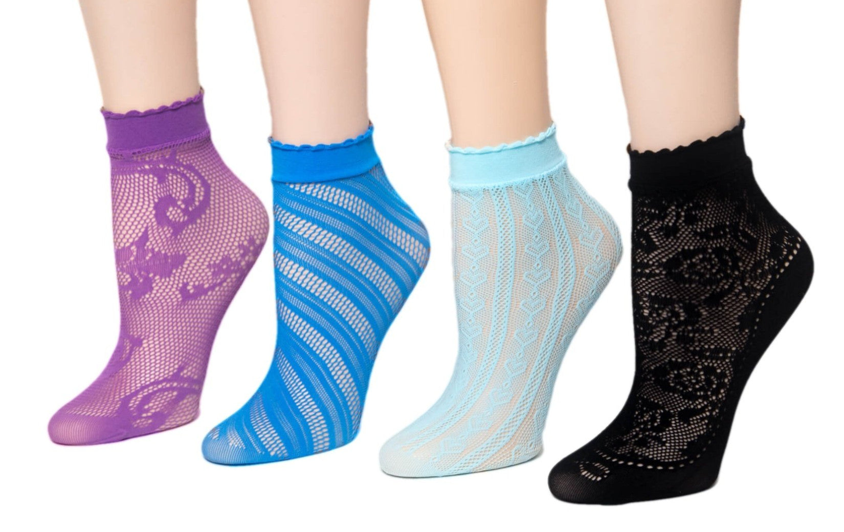 Various Patterned Net Sheer Socks (Pack of 4 Pairs) - Global Trendz Fashion®