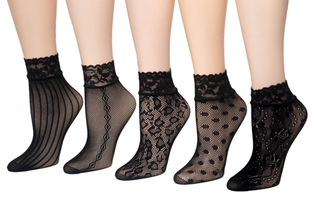 Black Multi Designed Sheer Socks (Pack of 5 Pairs) - Global Trendz Fashion®