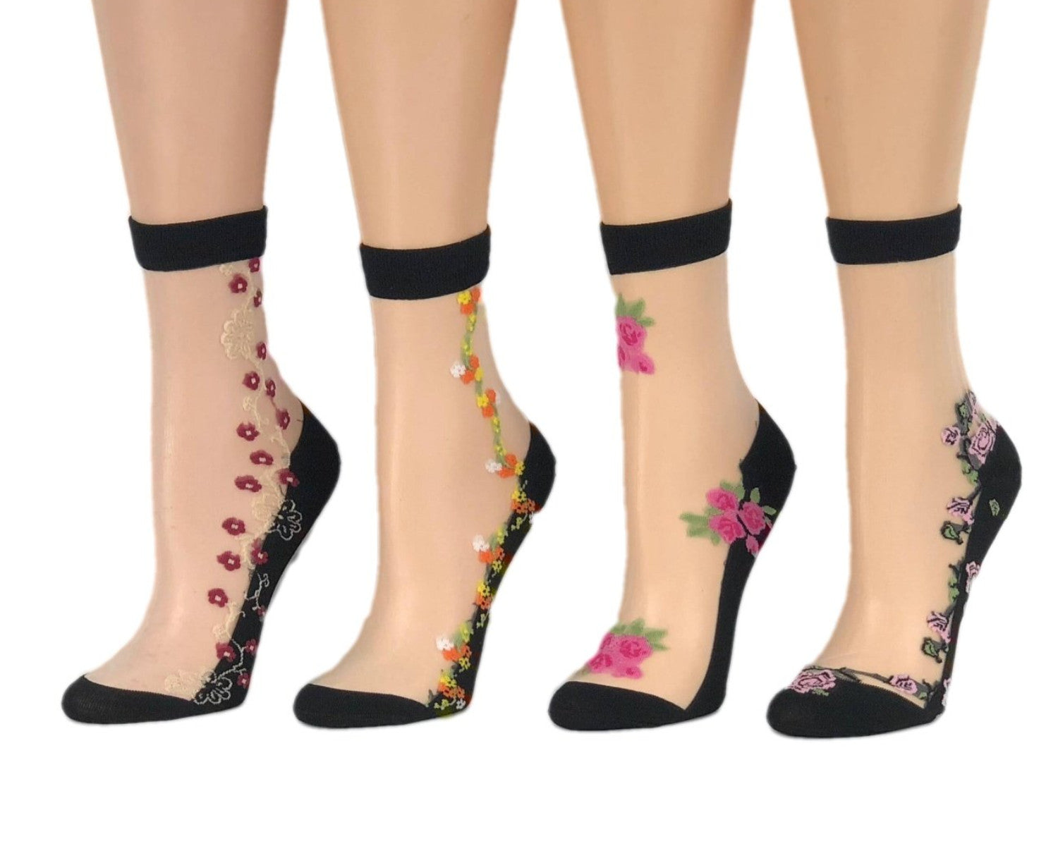Gorgeous Flower Designed Sheer Socks (Pack of 4 Pairs) - Global Trendz Fashion®