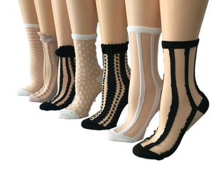 Stripped/Dotted Sheer Socks (Pack of 7 Pairs) - Global Trendz Fashion®