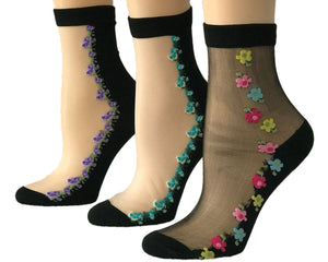 Adorable Flowers Sheer Socks (Pack of 3 Pairs) - Global Trendz Fashion®