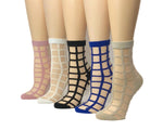 Square Patterned Sheer Socks (Pack of 5 Pairs) - Global Trendz Fashion®