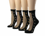 Double-Stripped Flowers Sheer Socks (Pack of 4 Pairs) - Global Trendz Fashion®