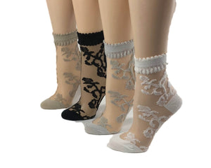 Lovely Flowers Patterned Sheer Socks (Pack of 4 Pairs) - Global Trendz Fashion®