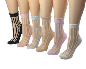 Fully-Stripped Sheer Socks (Pack of 6 Pairs) - Global Trendz Fashion®