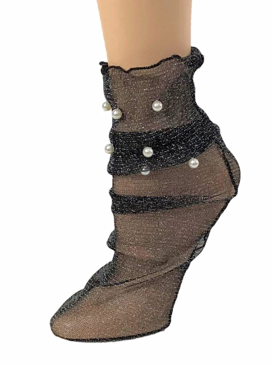 Pearled Black Tulle Socks - Global Trendz Fashion®