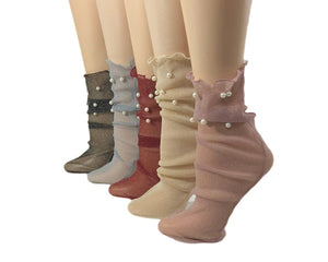 Silky Pearls Sheer Socks (Pack of 5 Pairs) - Global Trendz Fashion®