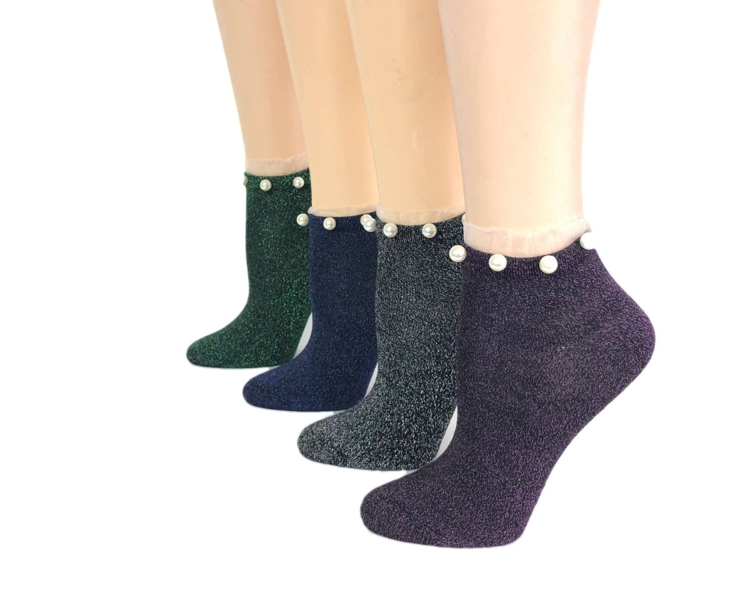 Dull Coloured Pearls Sheer Socks (Pack of 4 Pairs) - Global Trendz Fashion®