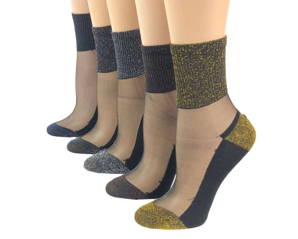 Glittered Sheer Socks (Pack of 5 Pairs) - Global Trendz Fashion®