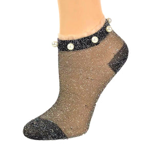 Stunning Pearls Black Glitter Socks - Global Trendz Fashion®
