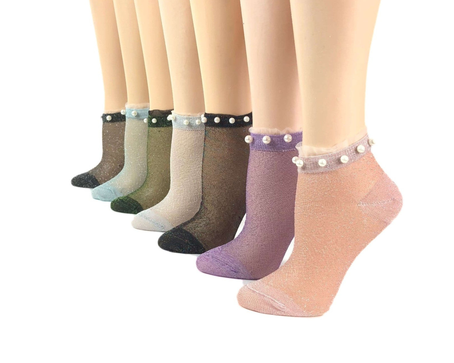 Stunning Pearls Sheer Socks (Pack of 7 Pairs) - Global Trendz Fashion®