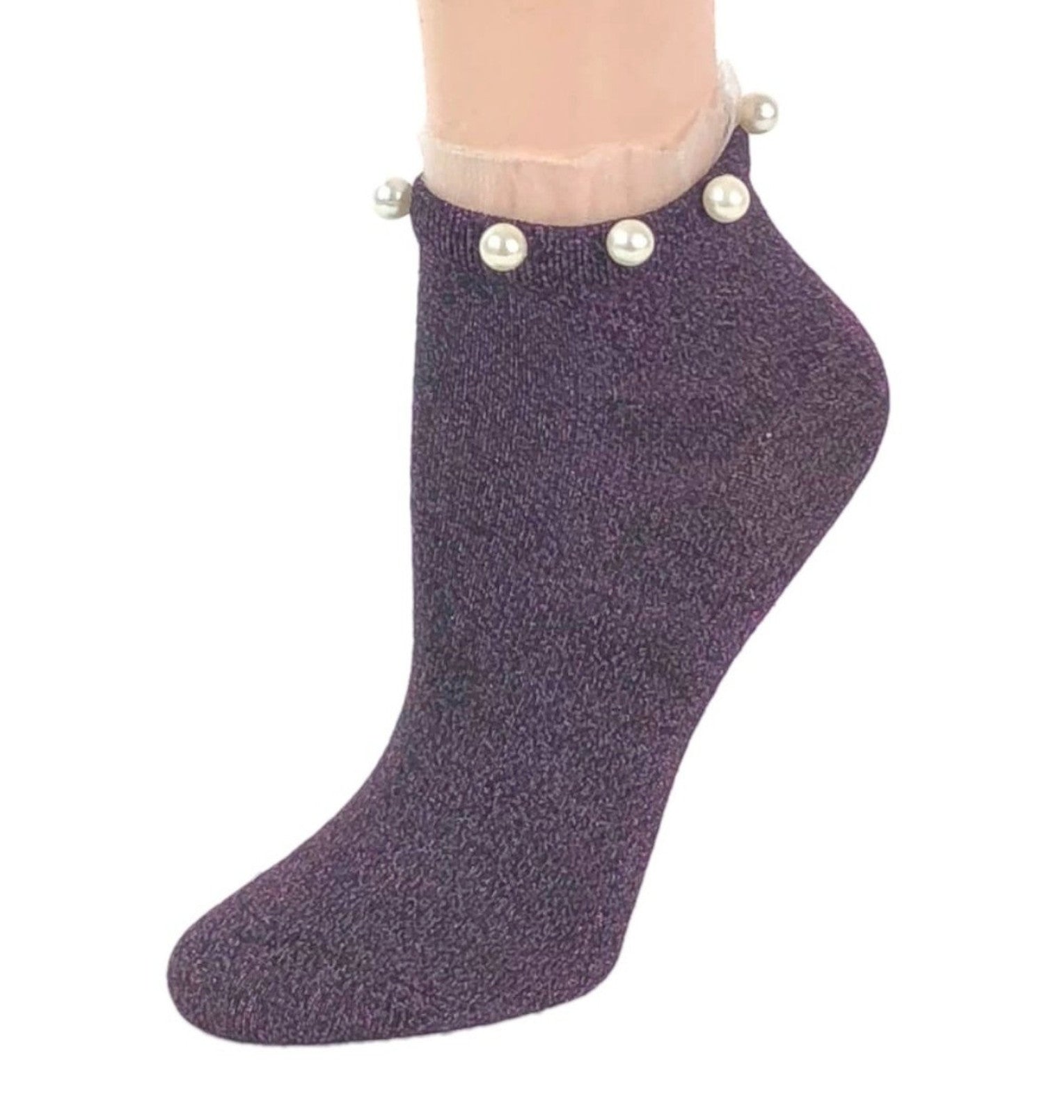 Stunning Pearls Purple Glitter Socks - Global Trendz Fashion®
