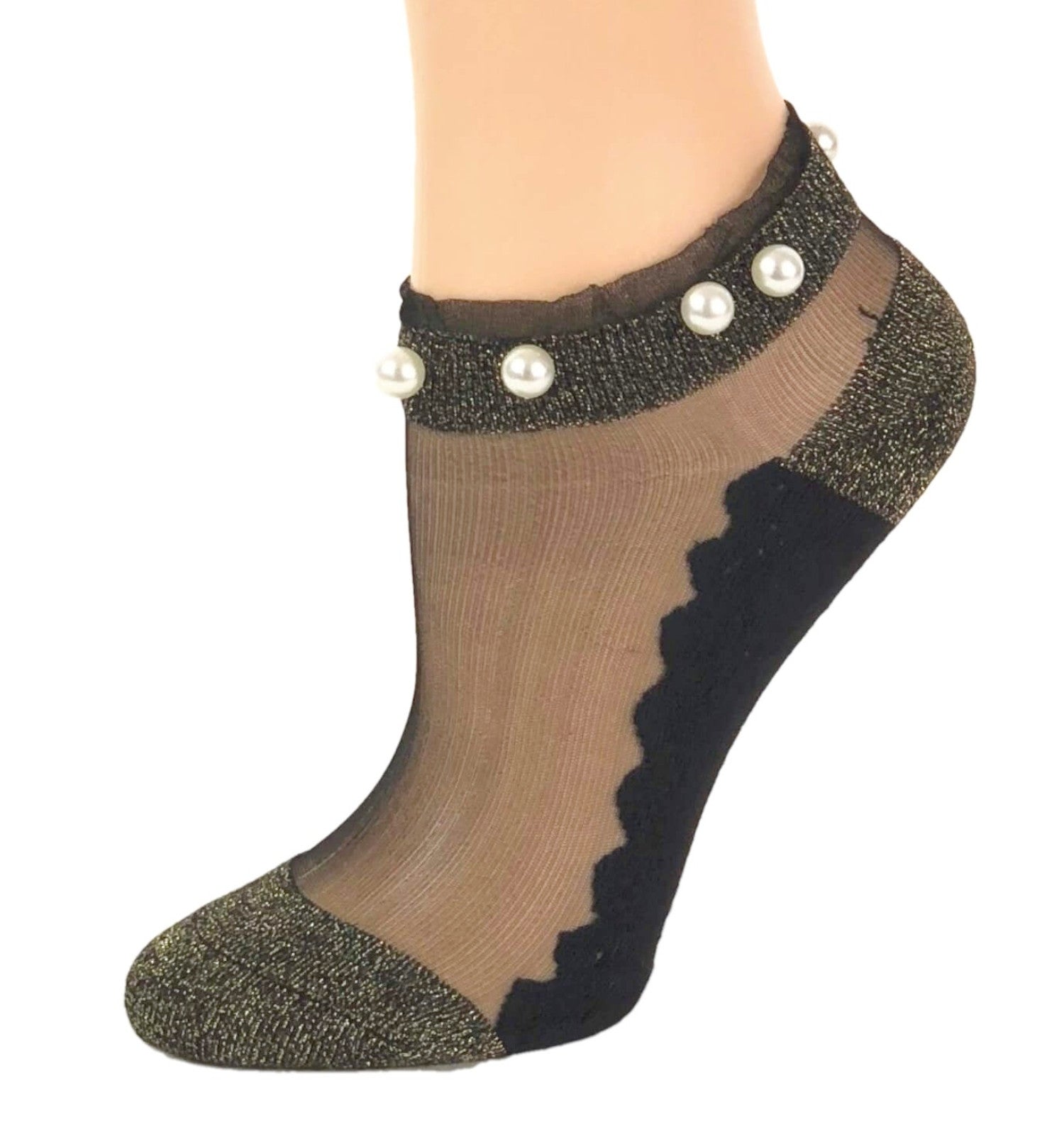 Stunning Pearls Black Glitter Socks - Global Trendz Fashion®