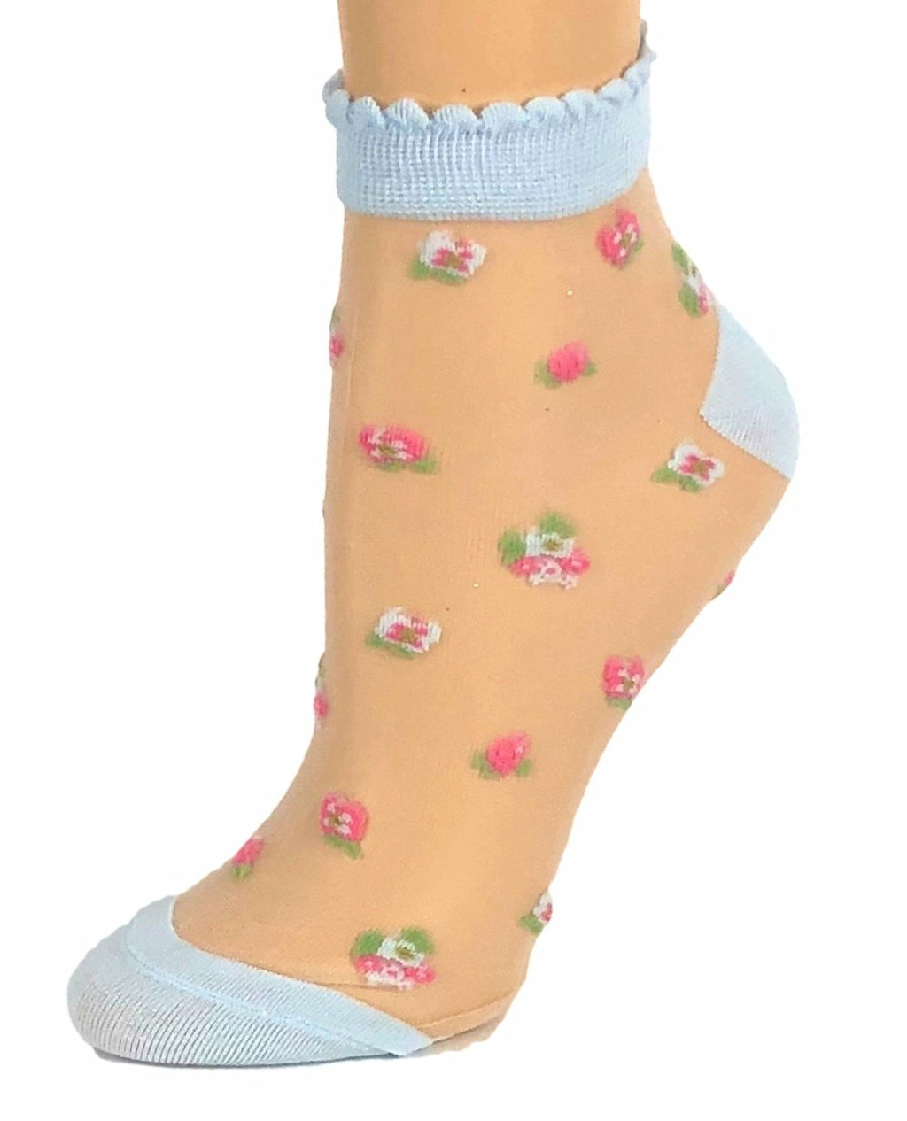 Turquoise Pink/Purple Flowers Ankle Sheer Socks - Global Trendz Fashion®