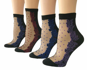 Dotted/Flowers Sheer Socks (Pack of 4 Pairs) - Global Trendz Fashion®