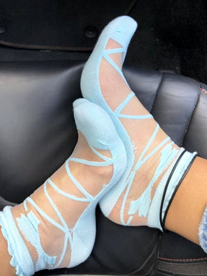 Aqua Blue Bow Sheer Socks - Global Trendz Fashion®