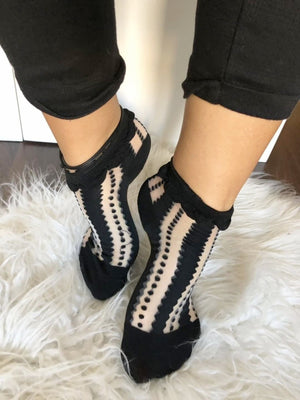 Stripy Dotty Black Sheer Socks - Global Trendz Fashion®